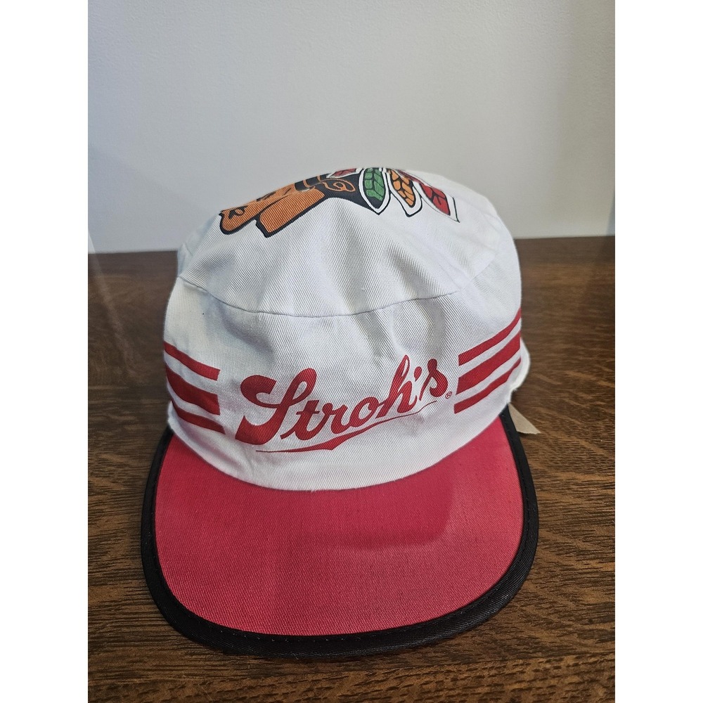 Vintage Chicago Blackhawks Hat‎ Cap Mens One Size White Red NHL Hockey Strohs